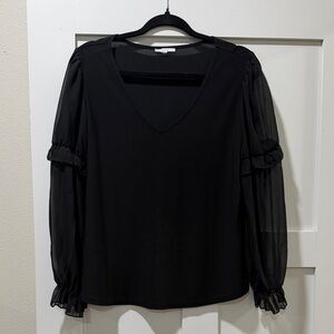Maurices Black V-Neck Blouse with Sheer Puff Sleeves